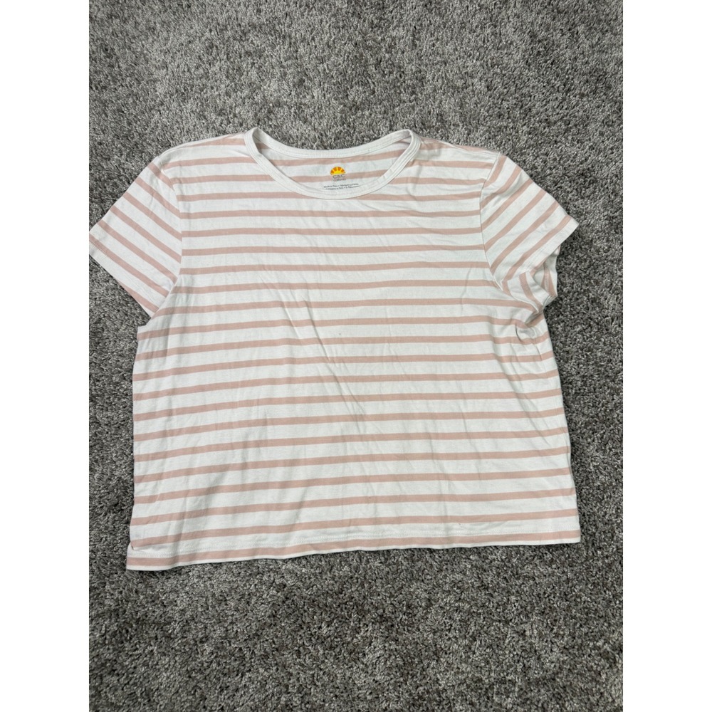 C&C California Womens Large Pink White Striped Short Sleeve Crew Neck T-Shirt